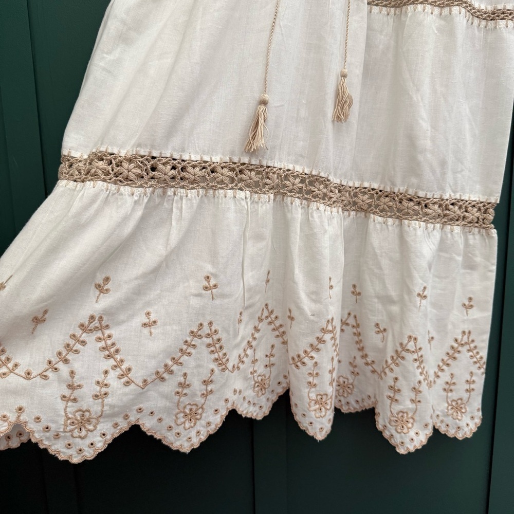 1970S Vintage BROWN & CREAM CROCHET Embroidered MIDI DRESS - Picture 7 of 13
